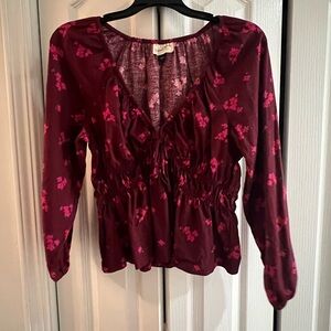 Universal Thread Red Long Sleeve Ruched Blouse